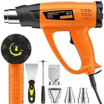 Pistola de Aire Caliente, SEEKONE 2000W Decapadora Professional Temperatura Ajustable 60℃- 600℃, Calentamiento Rápido, Pistola de Calor con Doble Protección, 7 Accesorios de Boquilla