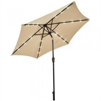 Solar LED Lighted 9' Patio Market Umbrella - Beige