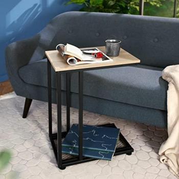 Mesa Auxiliar Eton 48x35x66cm Estilo Industrial con Estante en Rejilla y Acabado de Madera Sonoma