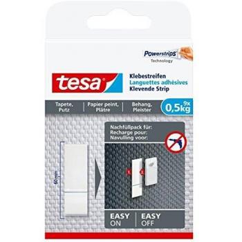 Tiras adhesivas TESA® para papel tapiz y yeso, carga soportada 0,5 kg, paquete de 9 unidades