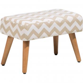 Reposapiés Beige de Algodón con Patas de Madera y Patrón Chevron Takoma