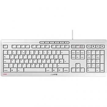 Teclado CHERRY STREAM USB QWERTY Inglés, Diseño Plano, Teclas Silenciosas, Color Blanco-Grafito
