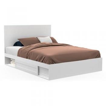 Cama Doble Melsa con Almacenamiento, Somier y Cabecero Blancos 140 x 190 cm
