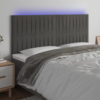 Cabecero LED gris oscuro de terciopelo 160x5x118/128 cm