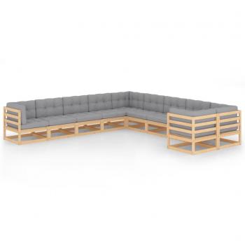 10-Piece Solid Pine Garden Lounge Set with Cushions