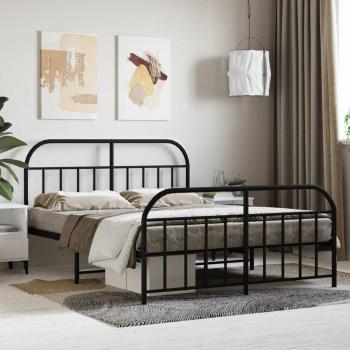 Cama con cabecero y pie de cama de metal negro 140x190 cm