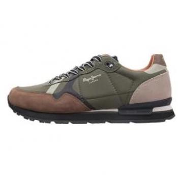 Pepe Jeans - Zapatillas deportivas de hombre tipo running Brit Road M, marrón, detalles en ante, talla 40-41 EU