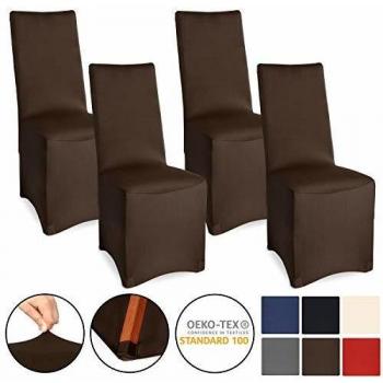 Juego de 4 Fundas de Silla Stretch Elegantes para Banquete Leona - Marrón - Bi-Elástico - OEKO-TEX