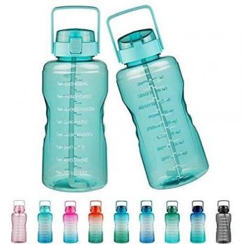 Justfwater Botella de agua sin BPA con marcador de tiempo y pajita, botella deportiva de 3,78 L con asa para Fitness, Gimnasio, Oficina, Pesca, Actividades al Aire Libre