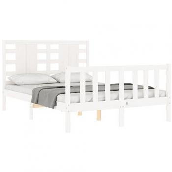 Estructura de cama de matrimonio con cabecero de madera maciza en color blanco