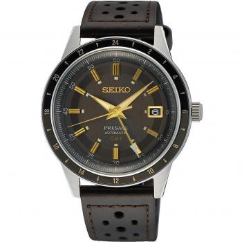 Seiko Presage Style 60's GMT Calf Leather Strap Black Dial Automatic SSK013J1 Men's Watch