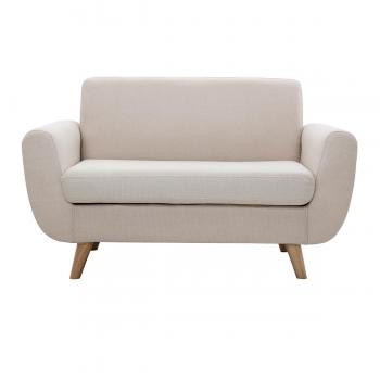 Sofá nórdico 2 plazas beige y madera de caucho maciza Pure