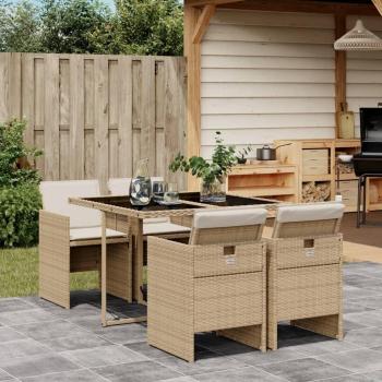 Set de comedor de jardín 5 piezas con cojines de ratán sintético beige