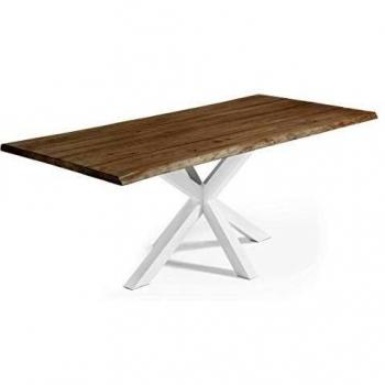 Kave Home - Mesa de Comedor Argo Rectangular 220 x 100 cm de Madera de Roble y Patas de Acero en Blanco