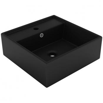 Lavabo lujoso cuadrado con rebosadero de cerámica en color negro mate de 41x41 cm