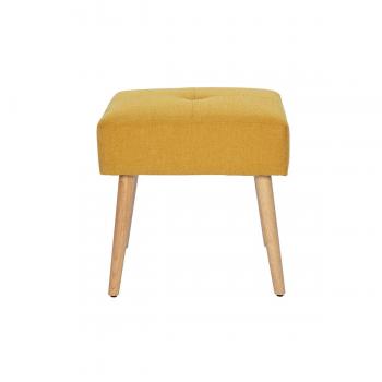 Taburete bajo de tela efecto aterciopelado texturizado amarillo mostaza y madera clara maciza 46 cm GUESTA