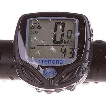 Crenova Ordenador para Bicicleta Inalámbrico Resistente al Agua Cuentakilómetros Velocímetro con Función de Activación Automática y LCD Retroiluminada