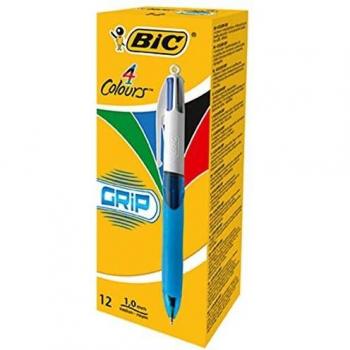 BIC 4 Colours Grip Retractable Ballpoint Pens - Box of 12- Medium Point