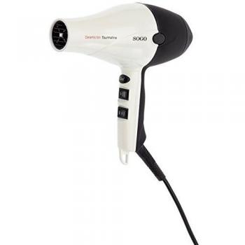 Sogo SS-3655 - Secador de pelo profesional Iónico, 2 temperaturas y modo aire frío, y 2 velocidades de aire, con difusor y concentrador, color blanco y negro, 2200W
