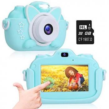A-TION Cámara para Niños, Pantalla Táctil IPS de 3.0 Cámara de Fotos Digital para Niños 24MP 1080p HD Video Cámara Infantil Juguete para Niños Regalos Cámara con Tarjeta TF de 32GB