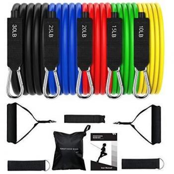 OMORC, 12 Piece-5 Color-100LBS, Bandas Elasticas, Cintas Elásticas, Bandas de Resistencia Látex con Manijas, Gancho de la Puerta, Correa del Tobillo, Adecuado para Fitness