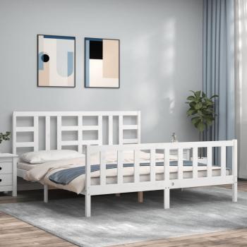 Cama de matrimonio blanca de madera maciza 180x200 cm