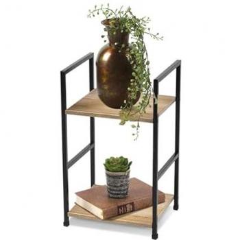 Estantería Decorativa Industrial de Metal con 2 Baldas de Madera MDF - 29 x 48 x 23,5 cm