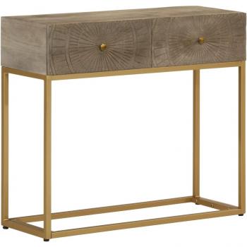 Consola de madera maciza de mango y hierro 90x30x76 cm Marrón
