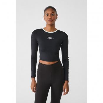 Embroidered Black Polyamide T-Shirt Size S