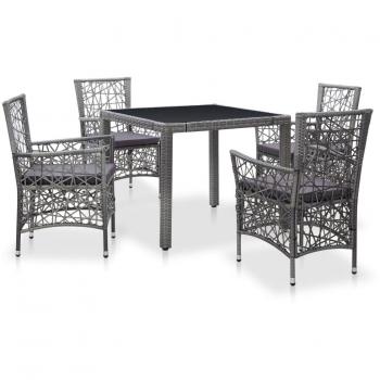 Gray Poly Rattan 5 Piece Outdoor Dining Set