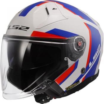 LS2 Casco Jet OF603 Infinity II Focus Blanco-Azul-Rojo características: diseño aerodinámico, visera anti-rayones, sistema de ventilación dinámico, forro interior desmontable y lavable, cierre micrométrico