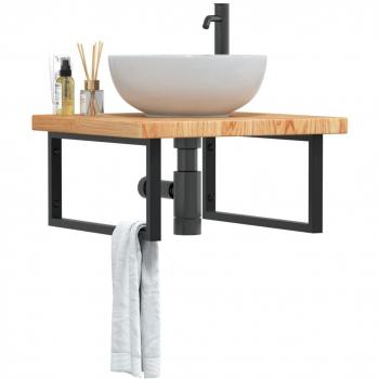 Estante de lavabo de pared de acero y madera maciza de roble vidaXL Marrón