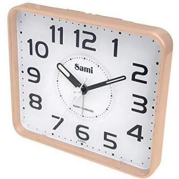 Sami-S9983B Despertador Cuadrado Modelo Fino, Reloj Extra Fino, Reloj clásico, Despertador clásico, luz de Noche, Alarma con función repetición, Blanco.