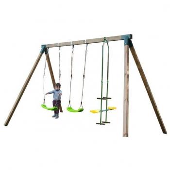 Columpio de Madera Cuadrada Nori Triple con Cara a Cara Masgames MA700061