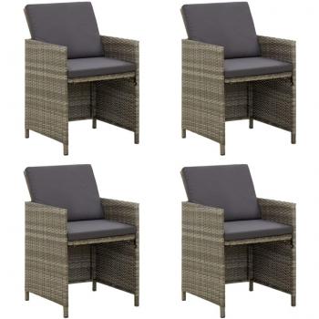 4-Piece Grey Poly Rattan Garden Chairs with Cushions