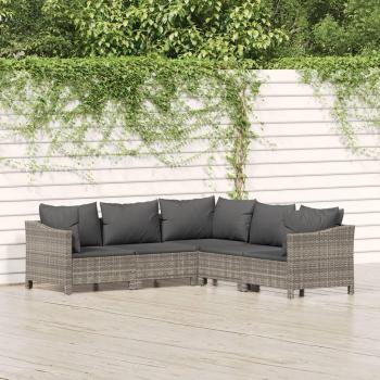 vidaXL 5-Piece Grey Poly Rattan Garden Lounge Set with Cushions