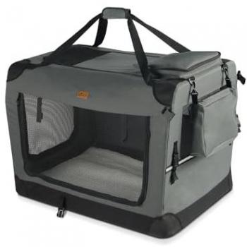 Transportín Plegable para Perros y Gatos S - Vounot, 50x35x36cm, Bolsa Transpirable con Bolsillos y Alfombrilla Extraíble, Tira Reflectante, Color Gris
