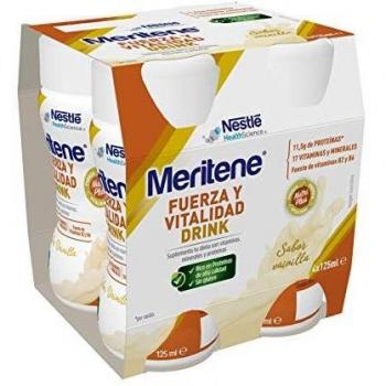 Meritene®Fuerza y Vitalidad Drink - Listo para tomar - Vainilla - 4 unidades de 125ml - Suplementa tu nutrición y refuerza tu sistema inmune con vitaminas, minerales y proteínas