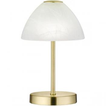Lámpara de mesa moderna dorada regulable LED JOYA con diseño contemporáneo, base de latón, pantalla de vidrio alabastro y función regulable