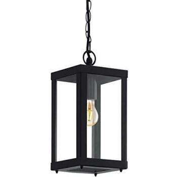 Lámpara Colgante Exterior Eglo Alamonte 1, 1 Bombilla E27, Acero Galvanizado Negro, Vidrio Transparente, IP44