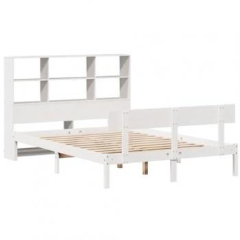Cama con Estantería sin Colchón Madera Maciza Blanca 160x200 cm Vidaxl