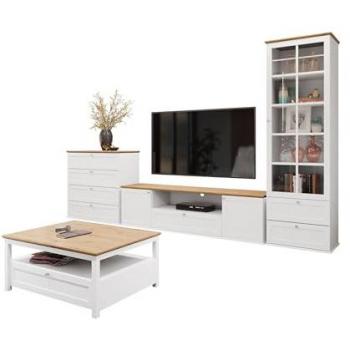Conjunto de salón Comfivo Z107, muebles modulares con mesa de TV, vidrio templado y aglomerado laminado