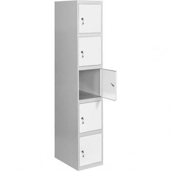 Taquilla Metálica SimonRack de Vestuario, 5 Puertas, Incluye Llave, Dimensiones 1800x300x500 mm, Color Gris/Blanco