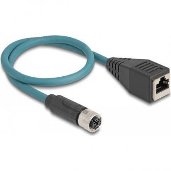 Adaptador de red M12 a RJ45 0,5 m Cat6a S/FTP (S-STP) Negro-Turquesa
