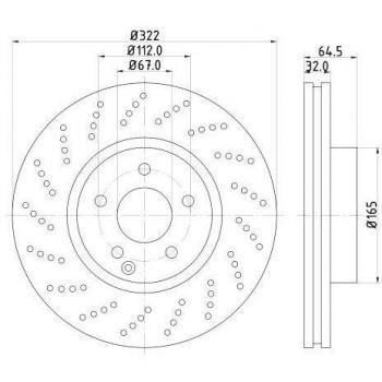 Disco de freno HELLA 8DD 355 128-791 PRO Alto Carbono, perforado, ventilado, para MERCEDES-BENZ Clase C y E