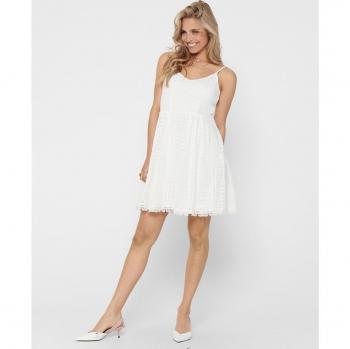 Vestido corto de tirantes con bordado inglés