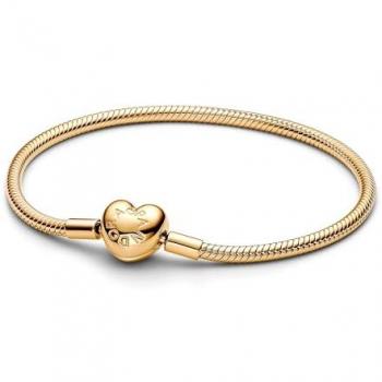 Pulsera Pandora Moments Cadena de Serpiente con Cierre de Corazón en Plata de Ley y Dorado - 20 cm