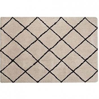 Alfombra Shaggy Rectangular Beige y Negra con Patrón Geométrico 140 x 200 cm