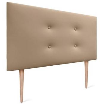 Cabecero Tapizado de Polipiel Aqualine con 2 Hileras de Botones y Patas - Marrón Claro (105x105cm, para camas 80/90)