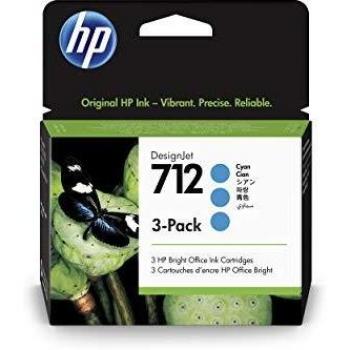 HP 712 3ED77A 3-pack Cyan 29-ml Genuine HP Ink Cartridge with Original HP Ink, for DesignJet T650, T630, T250, T230 & Studio Large Format Plotter Printers and HP 713 DesignJet Printhead